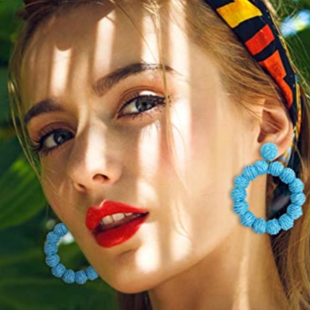 Blue 💙 boho raffia earrings NWT